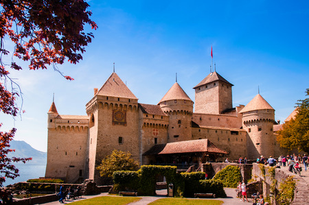 May 6, 2016 Montreux, Switzerland : Chillon castle, Medieval fortress on the shores of Lake Geneva near Montreux.のeditorial素材