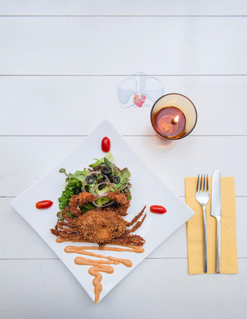 Deep Fried Soft Shell Crab with green saladの写真素材