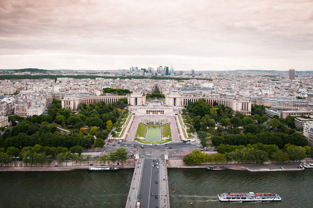 Aerial view of river Seine, Place du Trocadero and La Defense from the Eiffel tower. Paris, Franceのeditorial素材