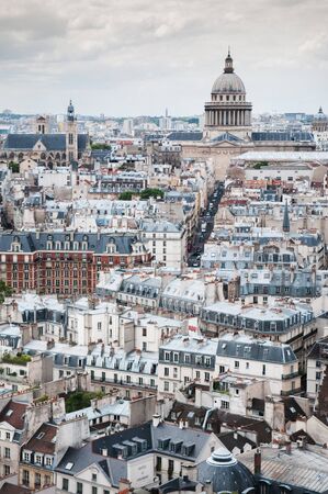 Aerial view of Paris city scape old building and dome of Pantheon