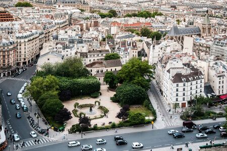 Aerial view of Paris city scape old building, park and streetのeditorial素材