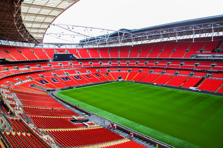 FEB 24, 2011 LONDON, UK : Red seat and interior of Wembley football stadium, London UK.のeditorial素材