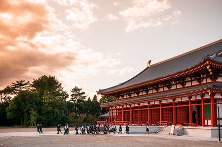 OCT 31, 2011 Nara, JAPAN : Tourist at Hall of Yakushiji temple, Unesco world Heritage site.のeditorial素材