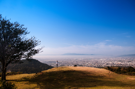 NOV 1, 2011 Nara, JAPAN : Local people in early morning at Mount Wakakusa, Nara sacred mountain and best view point in the city.のeditorial素材
