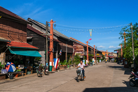 MAY 20, 2014 Koh Lanta, Thailand : Koh Lanta City, Koh Lanta old town wooden house along the street in fisherman villageのeditorial素材