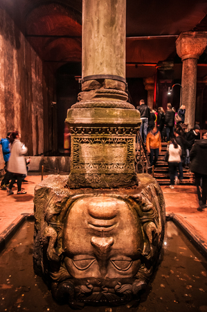 JAN 4, 2018, ISTANBUL, TURKEY : Iconic Medusa head The Basilica Cistern - underground water reservoir build by Emperor Justinianus in 6th centuryのeditorial素材