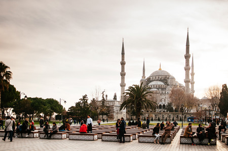 JAN 4, 2018, ISTANBUL, TURKEY : Beautiful architecture of Blue mosque Istanbul, Sultanahmet park. The biggest mosque in Istanbulのeditorial素材