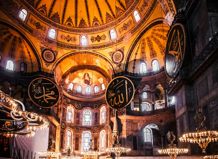 DEC 31, 2017 Istanbul, TURKEY : Beautiful extrodinary interior details of Hagia Sophia, ancient fresco-secco painting.のeditorial素材