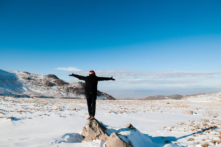 JAN 3, 2018 Kayseri, Turkey : Tourist explore Mt. Erciyes volcano covered with snow in mid winter