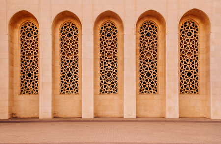 Exterior of most iconic Al Fateh grand mosque in evening.  Manama, Bahrainの写真素材