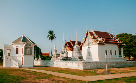 MAR 1, 2018 Uthaithani - Thailand : Wat Uposatharam Temple or Wat Bot at noon under clear blue sky, Historical landmark of Uthaithani provinceの写真素材