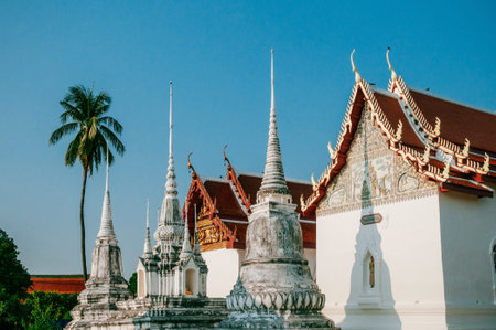 MAR 1, 2018 Uthaithani - Thailand : Wat Uposatharam Temple or Wat Bot at noon under clear blue sky, Historical landmark of Uthaithani provinceのeditorial素材
