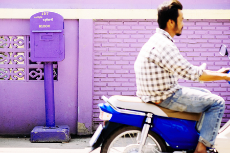 MAR 2, 2018 Uthaithani - Thailand : Unique purple colour post box of Uthaithani province, only place in Thailand that use purple colour post boxのeditorial素材