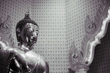 MAR 24, 2018 Bangkok - Thailand : Only and biggest pure gold Buddha sculpture at Wat Trimitr in Chinatown - Yaowarat Black and white imageのeditorial素材