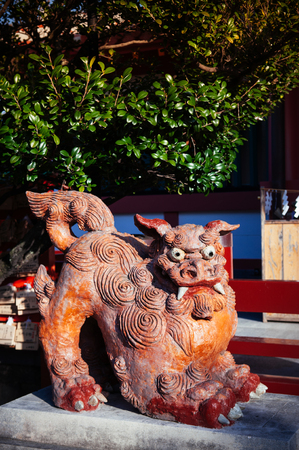 Shisa Okinawan lion statues, used as talisman or guardian angel at shrine and houseのeditorial素材