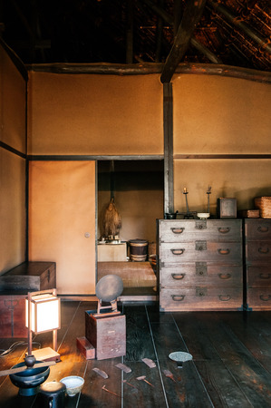 DEC 11, 2012 Chiba, JAPAN - Old vintage Tatami and sliding wall living room in Japanese Samurai house in Sakura city, famous Edo Samurai village near Tokyo.のeditorial素材