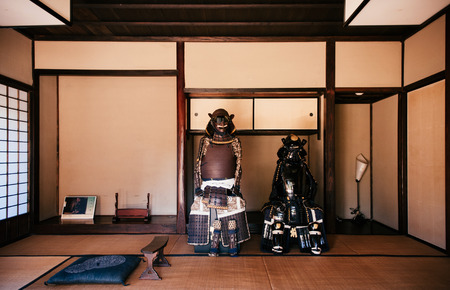 DEC 11, 2012 Chiba, JAPAN - Old vintage Samurai armor in living room at Samurai house in Sakura city, famous Edo Samurai village near Tokyo.のeditorial素材