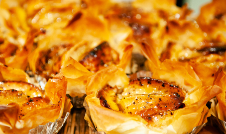 Delicious beautiful Japanese Hakodate peach pies close up shotの写真素材