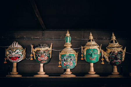 JUL 10, 2018 Bangkok, Thailand - Traditional Thai "Khon" mask pantomime from Ramayana Epicのeditorial素材