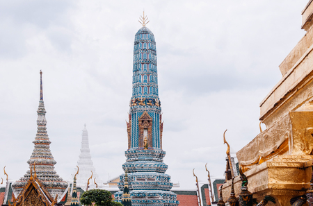 Beautiful elegant Golden historic Pagoda of Bangkok Grand Palace buildingのeditorial素材