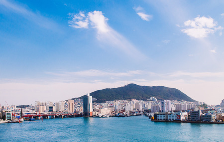 OCT 25, 2013 Busan, South Korea - Busan harbour view at Jagalchi seafood market, famous tourist attractionのeditorial素材