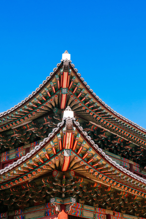 Old Roof decoration of Huijeongdang hall, Changdeokgung Palace, also know as East Palace and one of Five Grand Palaces in Seoulのeditorial素材