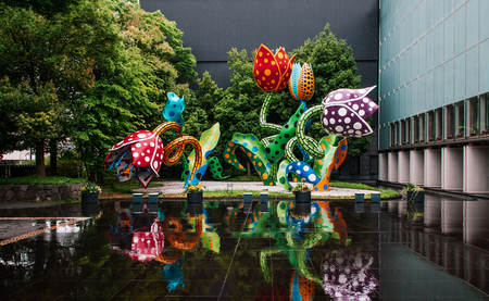 MAY 29, 2013 Nagano, Japan - Yayoi Kusama polka dot sculpture - The visionary flowers at Matsumoto City museum of Art - Museum specialized are installation arts and paintings by Japanese artistsのeditorial素材