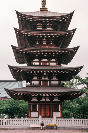 MAY 30, 2013 Nagoya, JAPAN - Japanese Five Storey pagoda place for kept Buddha holy ash was sent as a gift to Japan by King Chulalongkorn or King Rama V of Siam (Thailand)  symbol of friendship between two countriesのeditorial素材
