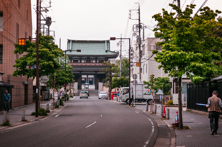 MAY 30, 2013 Nagoya, JAPAN - Main entrance gate of Nittaiji Temple. Temple was built for Holy Buddha ash from Siam (Thailand) symbol of friendship between two countriesのeditorial素材