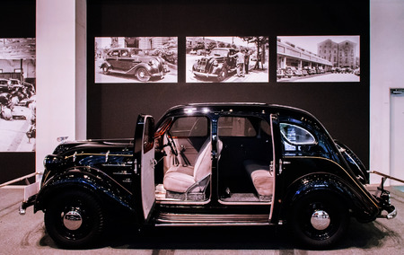 MAY 30, 2013 Nagoya, Japan - Old classic vintage car model at Commemorative Museum of Industry and Technology or Toyota museum. Showing car production technology from past to futureのeditorial素材