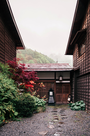 MAY 29, 2013 Nagano, Japan - Old wooden house of Narai Post town (Narai-Juku) the midpoint town on Nakasendo road, Edo period trading route between old Tokyo and Kyotoのeditorial素材
