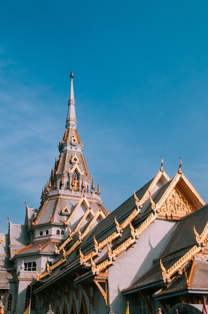 Great grand architecture of main hall of Wat Sothon Wararam Worawihan, famous temple of Chachoengsao province, Thailand.の写真素材