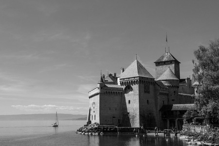 Chillon castle, Lake Geneva near Montreux, Switzerlandのeditorial素材