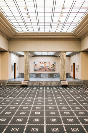 SEP 22, 2013 Zurich, Switzerland - Classic painting arts gallery exhibition room with beautiful floor and ceiling interior at famous Kunthaus modern arts museum in Zurichのeditorial素材