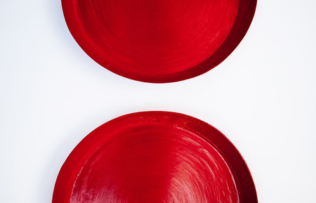Thai Lanna northern style vibrant red wooden lacquerware tray on white background
