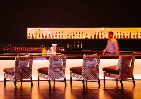 AUG 6, 2014 Hua Hin, THAILAND - Vibrant stylish night club bar with well design furnitures, rattan...