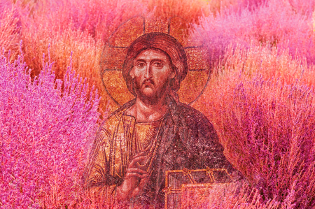 Jesus Christ image on bright vivid colourful natural texture background - Modren Jesus Christ...