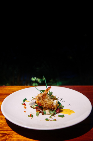Deep fried prawn wrapped in crispy rice noodle and vegetable - Kataifi appetizer cuisine.の写真素材