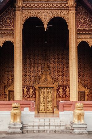 Golden historic Main hall with beautiful facade of Vatsensookharam temple - Luang Prabang, Laosの写真素材