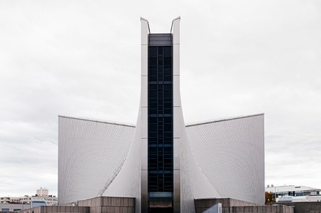 Tokyo, Japan - DECEMBER 5, 2018 : Tokyo St. Mary Cathedral Church modern architecture and metal roof...