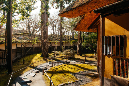 DEC 4, 2018 Aizu Wakamatsu, JAPAN - Rinkaku Japanese Tea Room in garden at Aizu Wakamatsu Tsuruga Castle. Edo rural style tea houseのeditorial素材