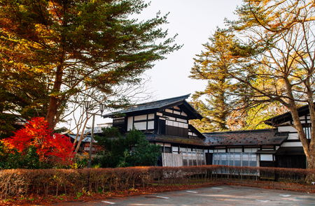 DEC 3, 2018 - Kakunodate, Japan - Kakunodate old Samurai town famous vintage Edo houses that became museum with big tree in Akita, Tohoku regionのeditorial素材