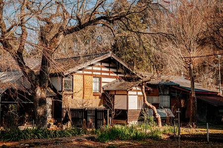 DEC 3, 2018 - Kakunodate, Japan - Kakunodate old Samurai town famous vintage Edo houses that became museum with big tree in Akita, Tohoku regionのeditorial素材
