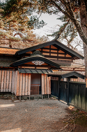 DEC 3, 2018 - Kakunodate, Japan - Kakunodate old Samurai town famous vintage Edo houses that became museum with big tree in Akita, Tohoku region