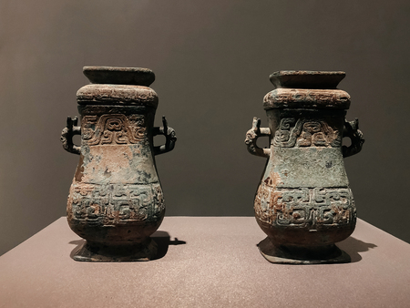 OCT 24, 2019 Bangkok, Thailand - Fang Hu Ritual wine vessels from Qin Shi Huang tomb mausoleum Terracotta Army museum in Xian, China was exhibited in Bangkok  at National museumのeditorial素材