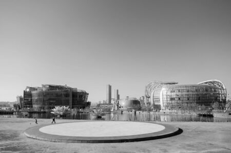 DEC 13, 2016 Seoul, South Korea - Sebitseom (Some Sevit) Floating Islands in Han river, famous Modern landmarkのeditorial素材