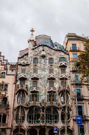 OCT 26, 2012 Barcelona, Spain - Casa batllo extraordinary mansion facade and balconies exterior was design by Antoni Gaudi. Spanish architectのeditorial素材