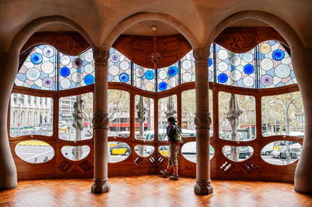 OCT 26, 2012 Barcelona, Spain - Tourist at Casa batllo with extraordinary mansion interior  was design by Antoni Gaudi, the most famous Spanish architect.のeditorial素材