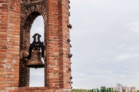 OCT 26, 2012 Barcelona, Spain - Red brick bell tower of Church of Colonia Guell or Gaudi Crypt in La Colonia Guell near Gaudi Crypt. Design by Antoni Gaudiのeditorial素材