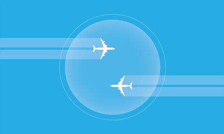 Bubble travel Airplane white smoke contrail tail in bubble blue background vector artのイラスト素材